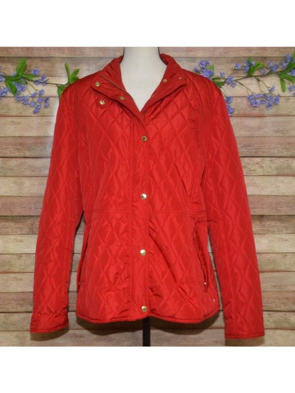 Crown & Ivy Red Quilted Coat Barn Jacket Size XXL Gold Hardware Barn Core